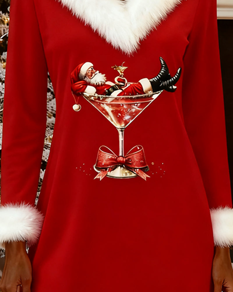 Klänning Päls Krage Jul Tryck