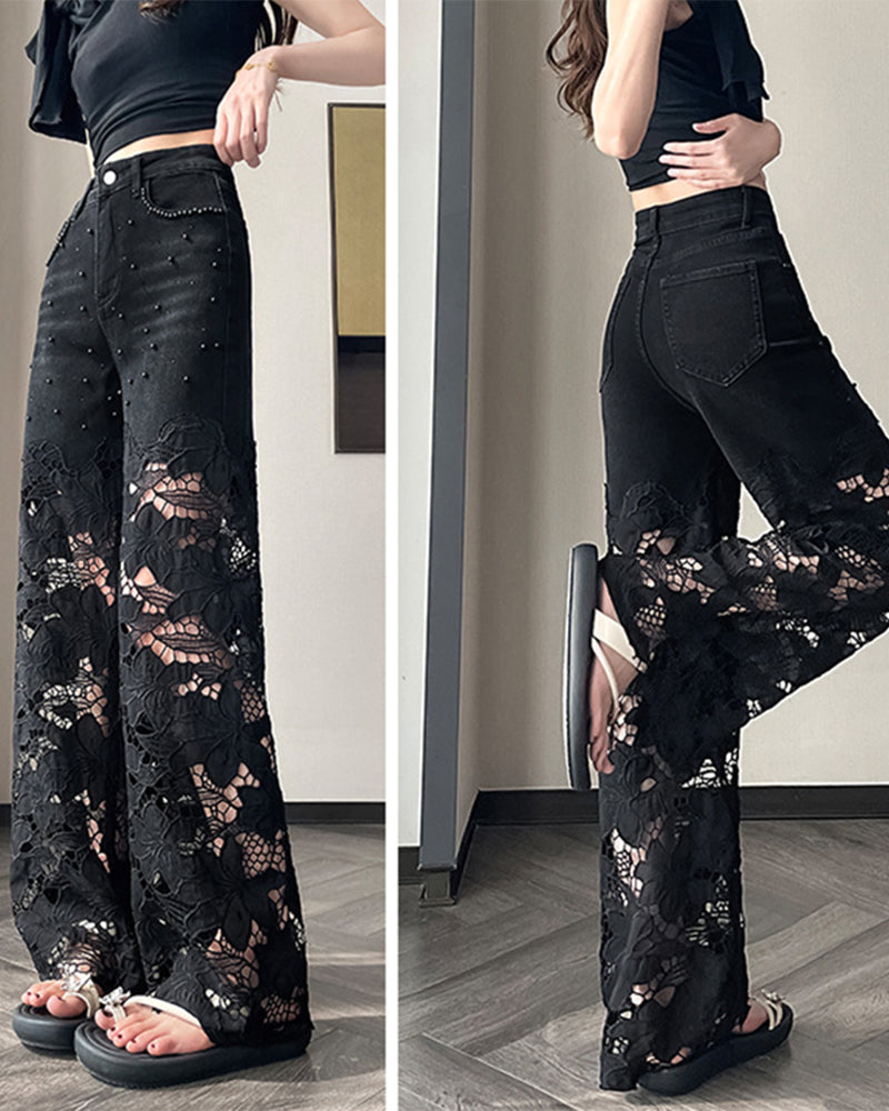 Jeans Dam Strass Utskärning Bred Benslut