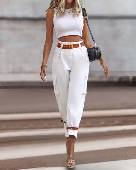 Casual cargobyxor i enfärgad ficka