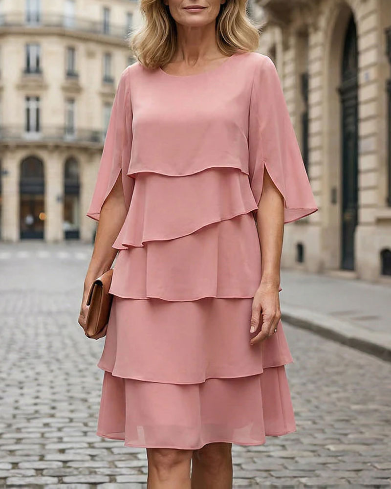 Klänning Lössittande Rund Halsringning Kaka