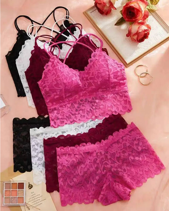 Lingerie Set Spets Utskärning Rygg