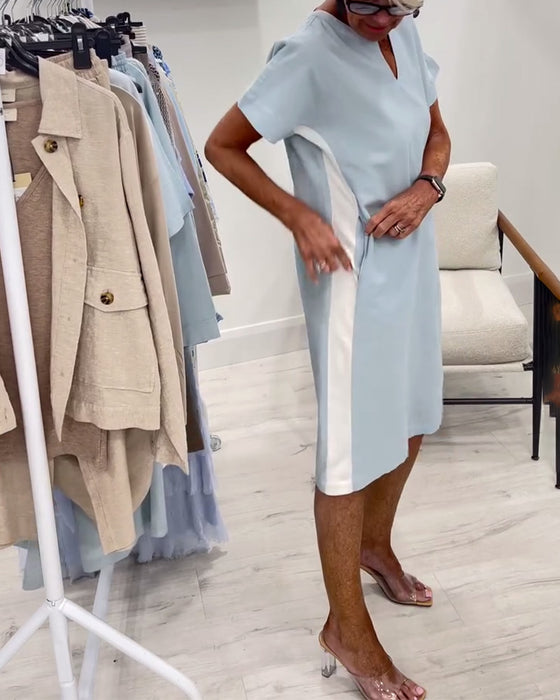 Klänning Kortärmad Kontrastfärg Rak