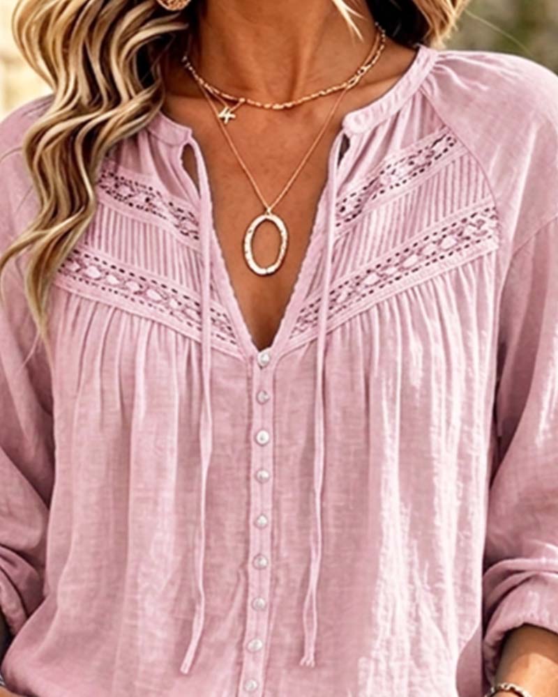 Blus Casual Hollow Out Spets
