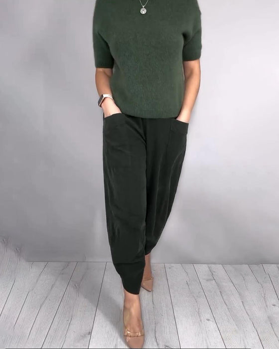 Byxor Modiga Elastisk Midja Och Fickor