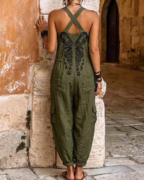 Avslappnad Jumpsuit Med Fickor Och Tryck