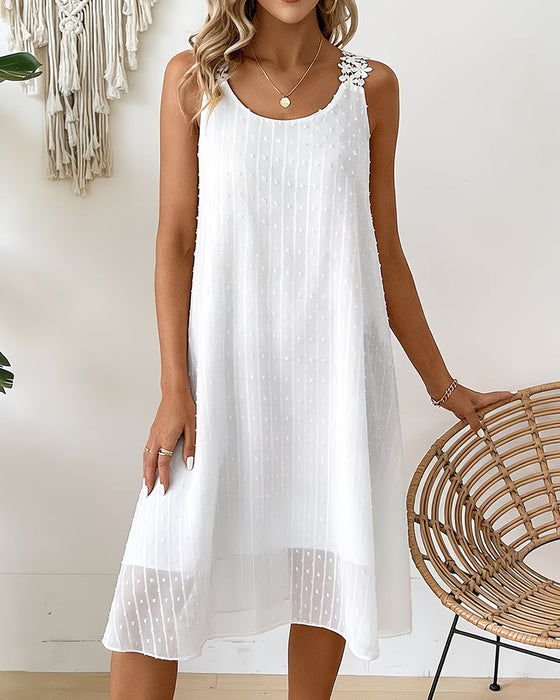 Klänning Med Camisolering Prickig Jacquard Blommig Spetsrem