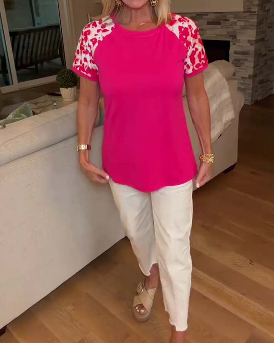 T-Shirt Rundhalsad Färgblock Raglan Ärm