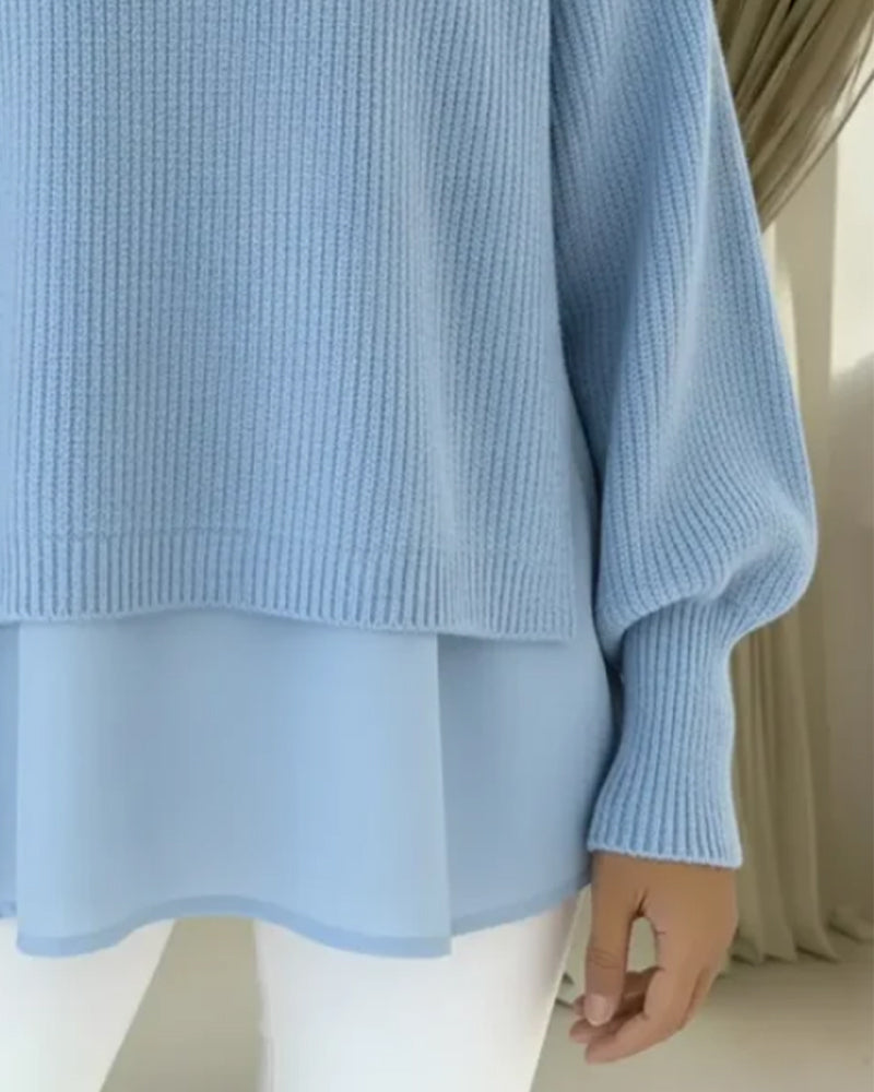 Lösittande Pullover I Patchwork Och Enfärgad