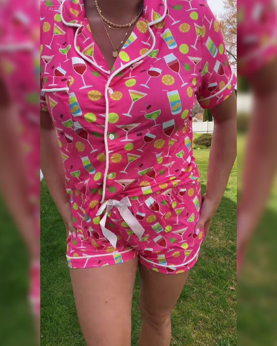 Tvådelade Set Vinflaska Tryck Casual