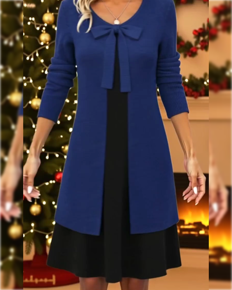 Klänning Faux Tvådelad Rosett Långärmad