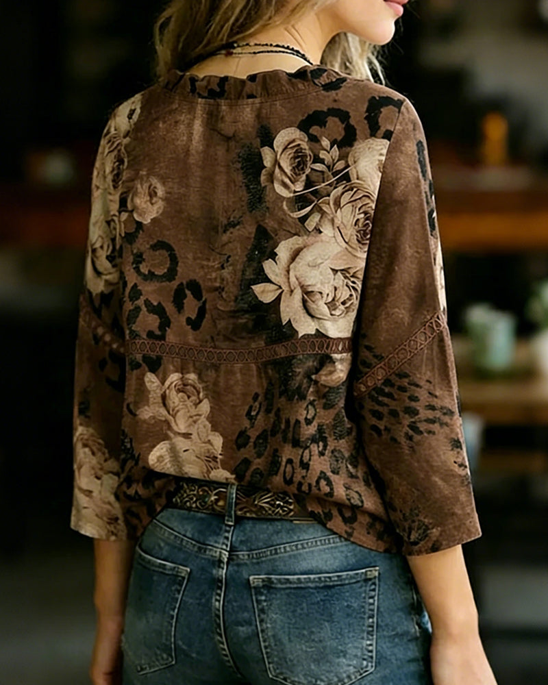 Blus Ros Leopardtryck Lappverk