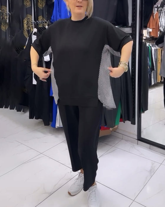 Casual blus med lapptäcke av kritstreck