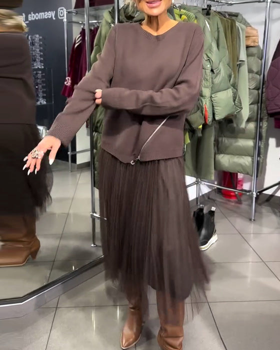 Stilrent Set Med Rundhalsad Tröja Och Dragkedjedetalj