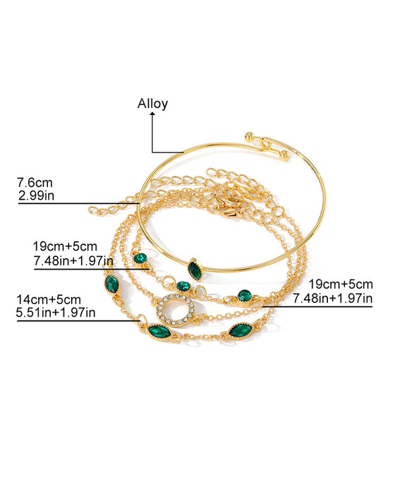 Cirkel, romb och rhinestone armbandsset med fyra delar