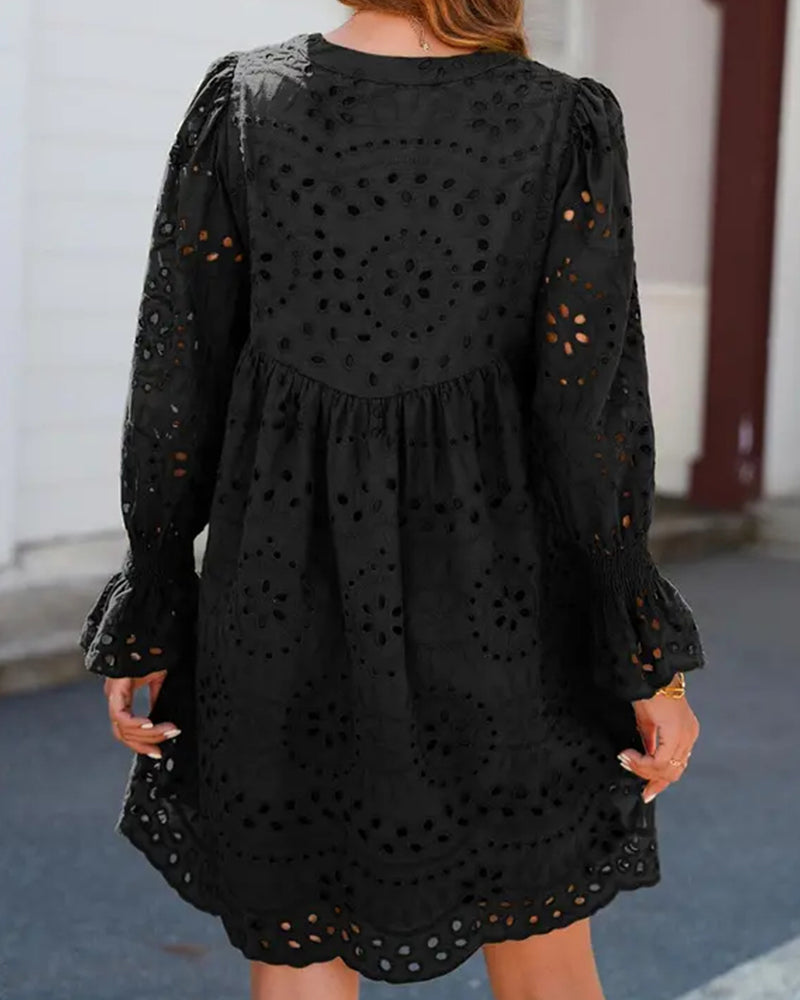 Klänning Genombruten Långärmad Knytmidja A-Linje