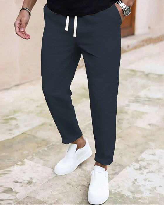 Herr Byxa Enfärgad Dragsko Slim Fit Croppad