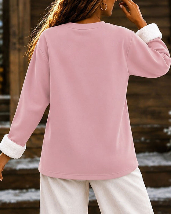 Hoodie Bokstavstryck Rundhalsad Fleece Pullover