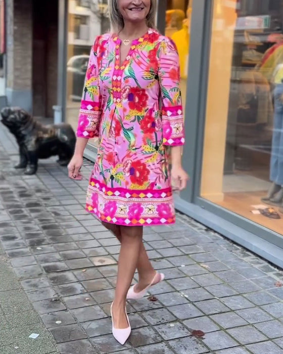Klänning Blommigt Mönster Rak