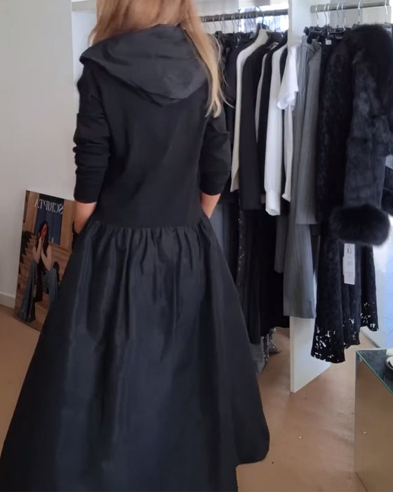 Klänning avslappnad dragkedja med huva och lappficka