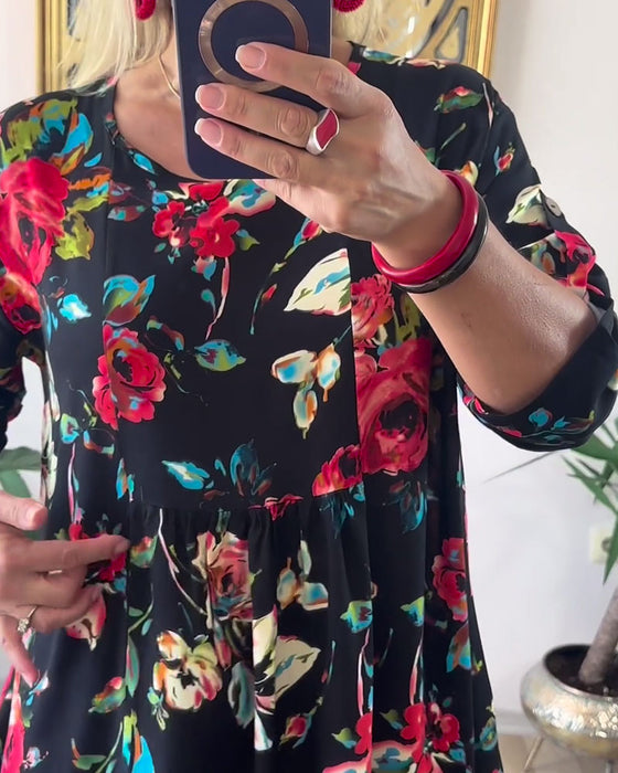 Klänning Lös Oversized Rund Hals Tryckt