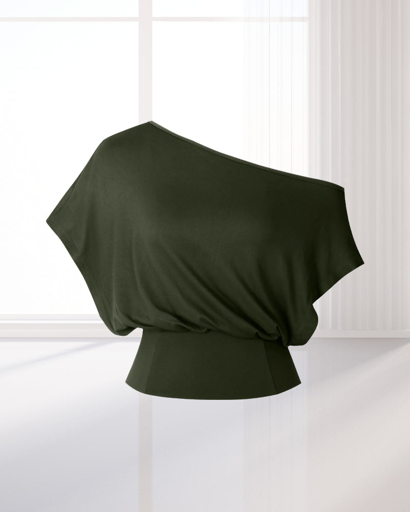 T-Shirt Asymmetrisk Fåll Åtsittande Fladdermus