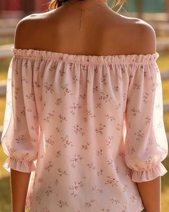 Blus Off-Shoulder Blommig Tretrekvart Ärm
