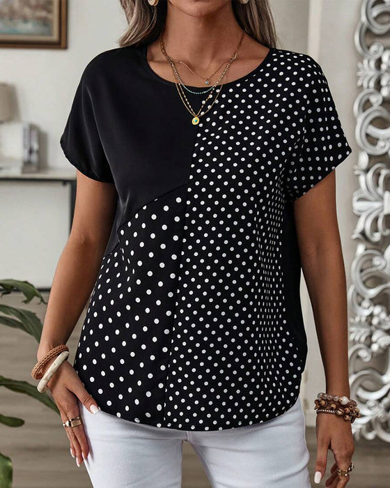 T-shirt Rund Hals Polka Dots Tryck