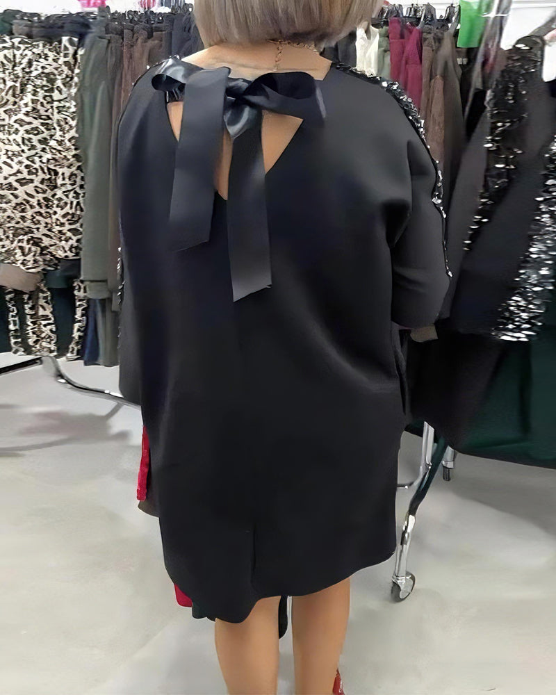 Klänning V-ringning Paillettfylld Tröja