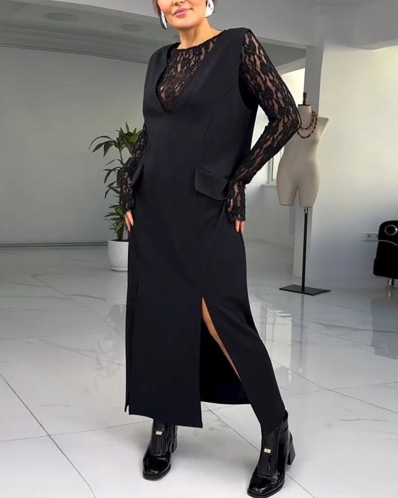 Klänning Europeiska Och Amerikanska Spetssömmar Slits