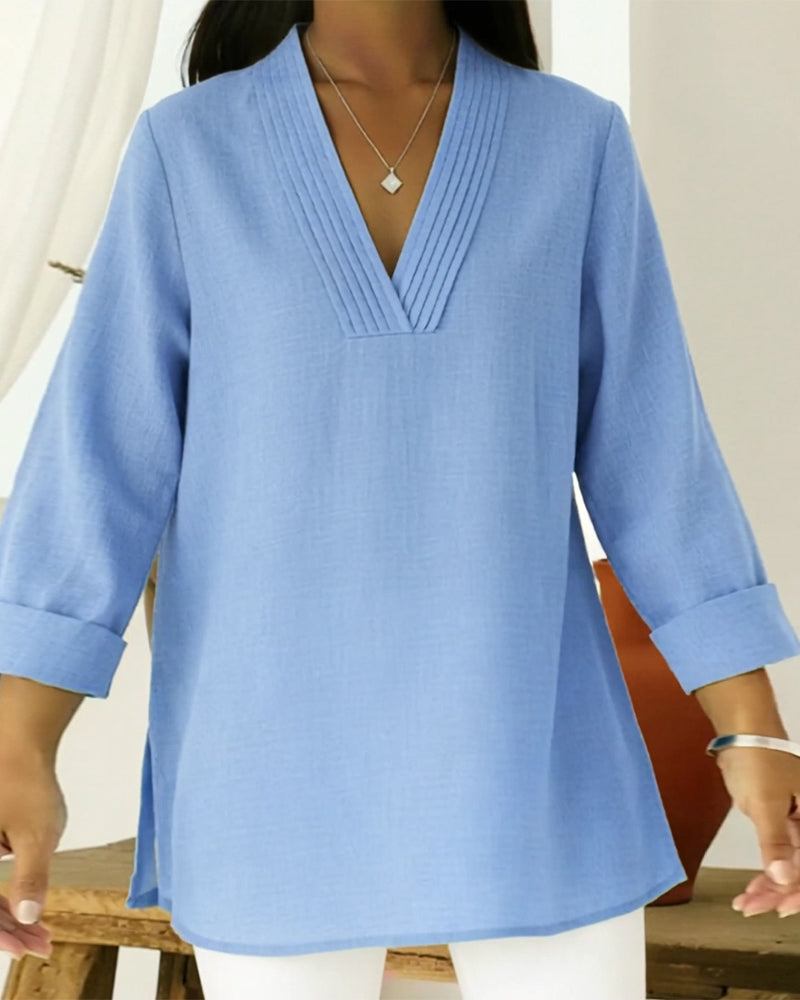 Topp Stilfull Och Casual V-Ringning Enfärgad