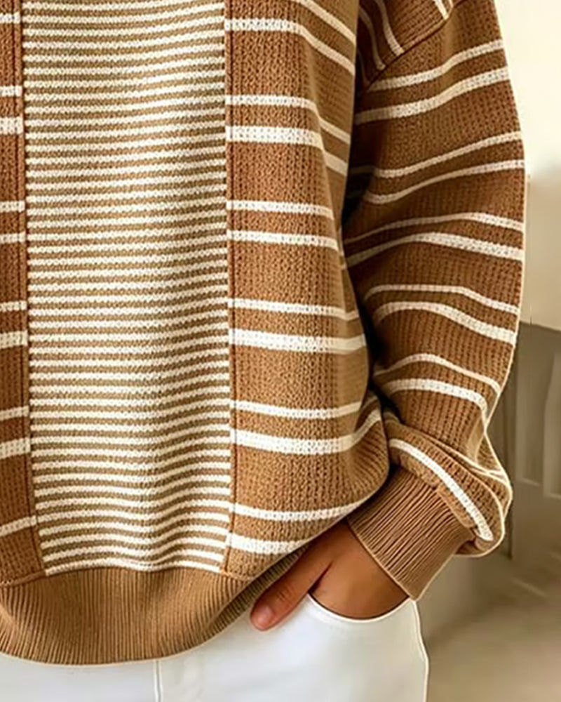 Sweatshirt Randig Patchwork Lång Ärm Henley