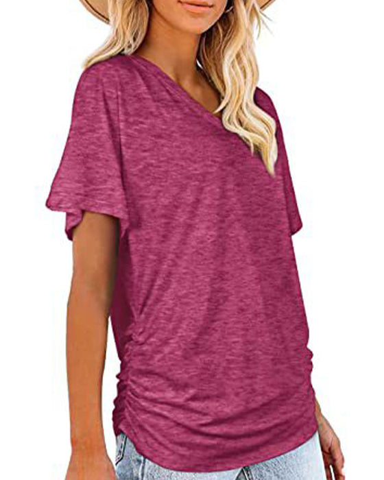 T-Shirt Veckad Enfärgad V-Ringning