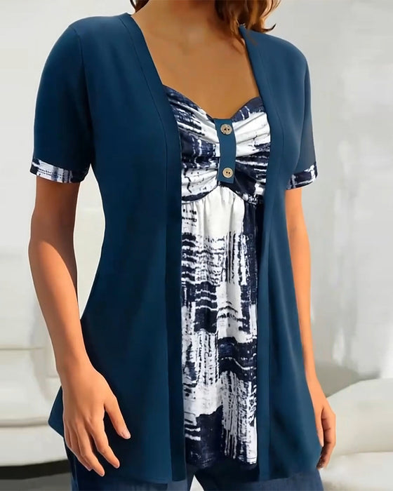 Blus Tryckt Fejk Tvådelad Oregelbunden