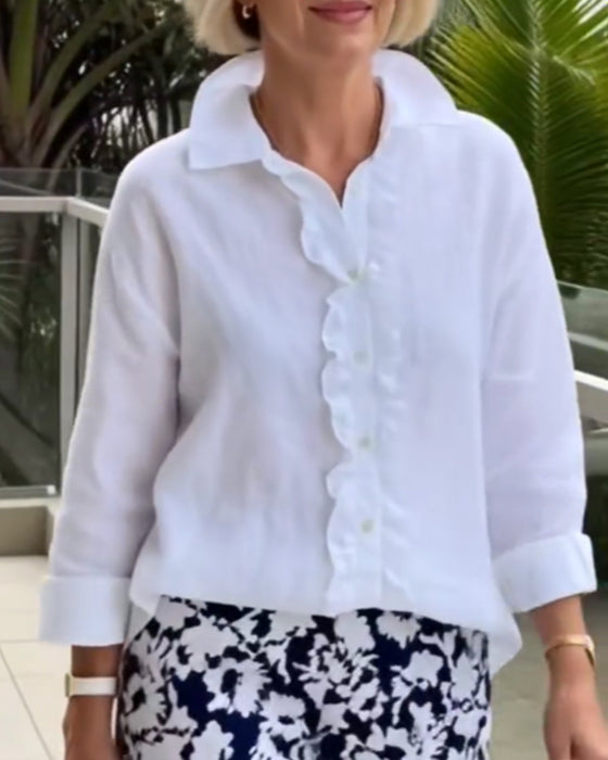 Blus Ryschad Långärmad Enfärgad Krage