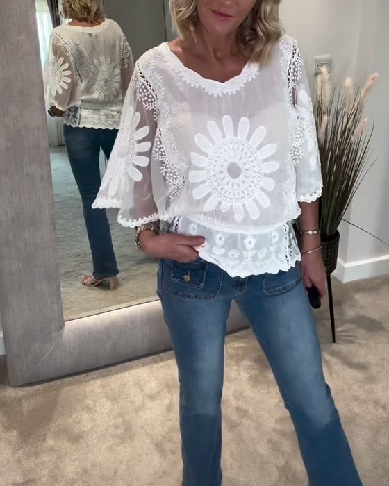 Blus Broderad Fladdermus Spets