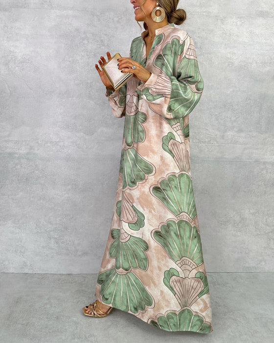 Klänning Med Elegant Stil Och Bladtryck