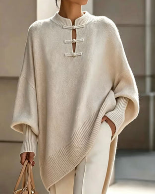 Pullover Mandarin Knut Knapp Loose Fit Cape