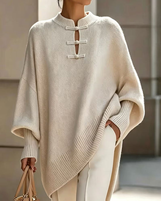 Pullover Mandarin Knut Knapp Loose Fit Cape