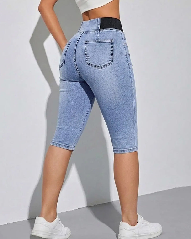 Jeans Elastisk Midja Croppad