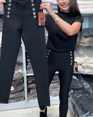 Stilfulla Byxor Med Knappgylf Och Stretch