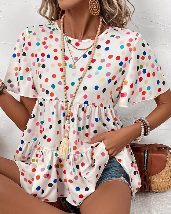 Blus Färgglad Polka Dot Babydoll
