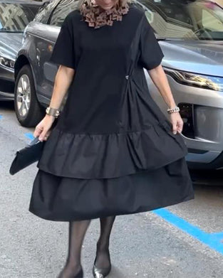 Klänning Rund Hals Kortärmad Lappverk Lös