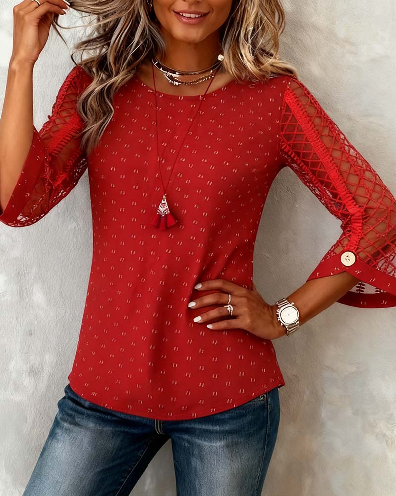 Blus Elegant Spets Virkad