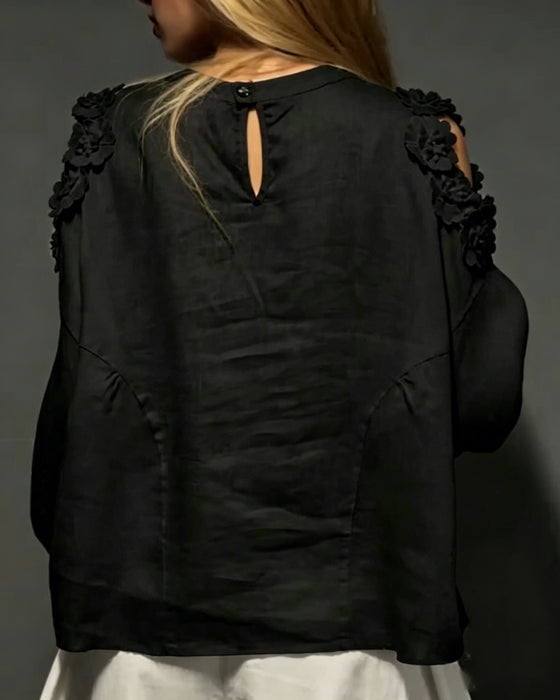 Blusar Rundhals Utskärning Off-Shoulder 3D Blommig