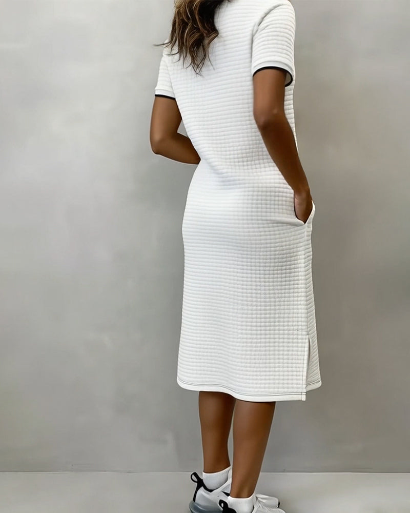 Klänning Ruta Ståkrage Kort Ärm