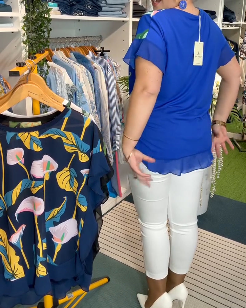 Blus Fladdermusärm Tryckt