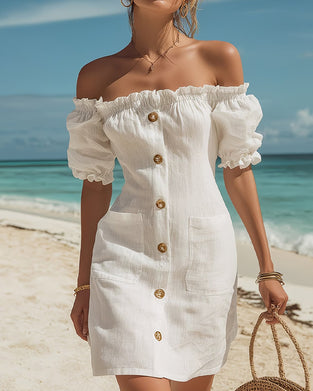 Klänning Off-Shoulder Chic Puff Ärm