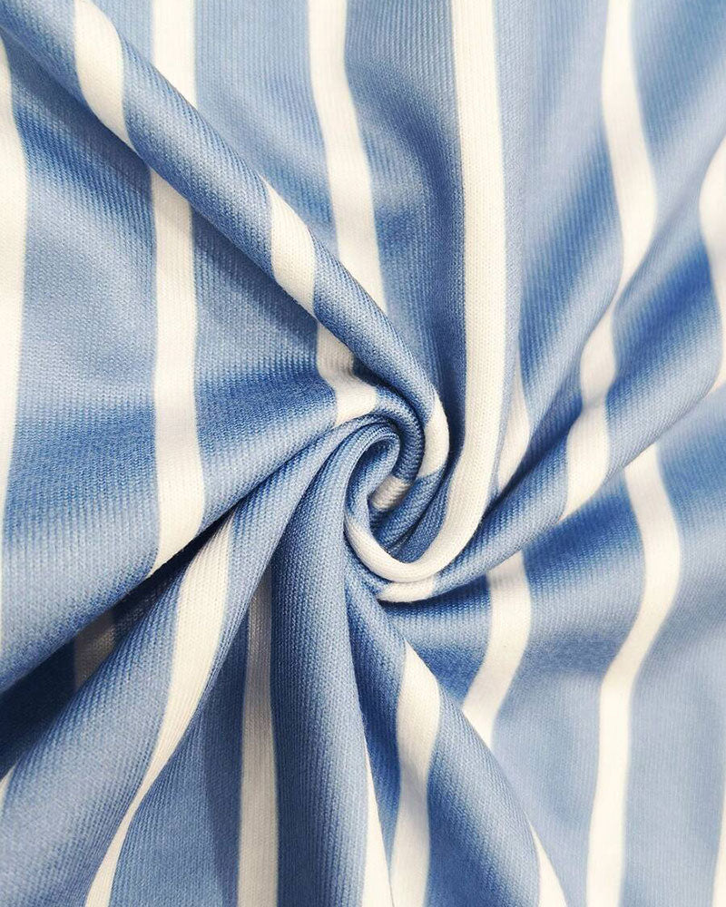 T-Shirt Denim Lapptäcke Randig Kort Ärm