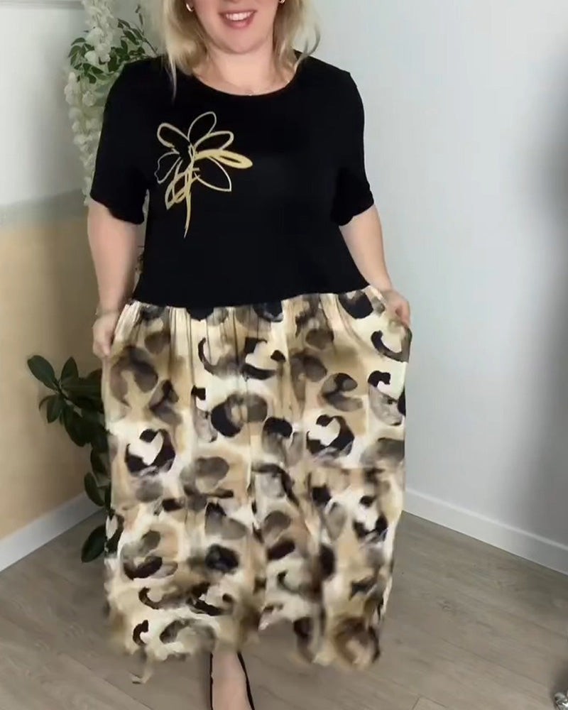 Klänning Bläck Leopardmönster Lapptäcke