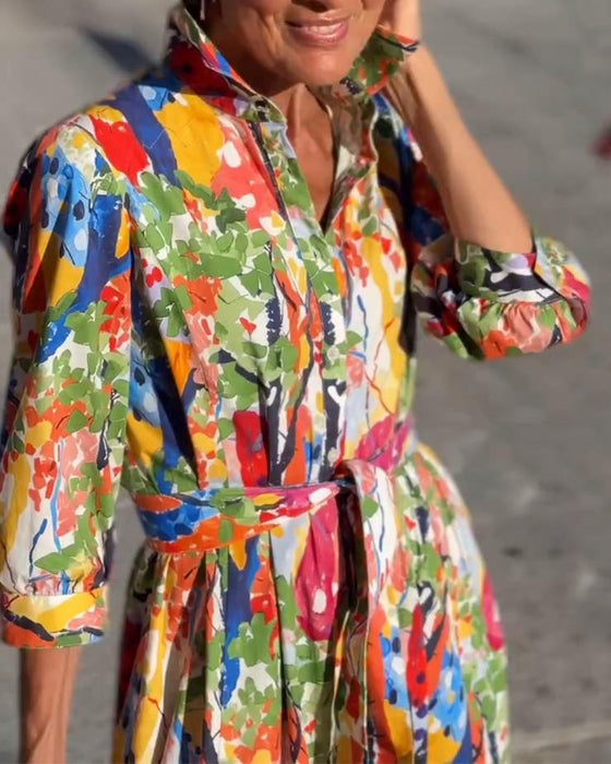 Klädslagermode Halvlång Ärm Tryckt Swing